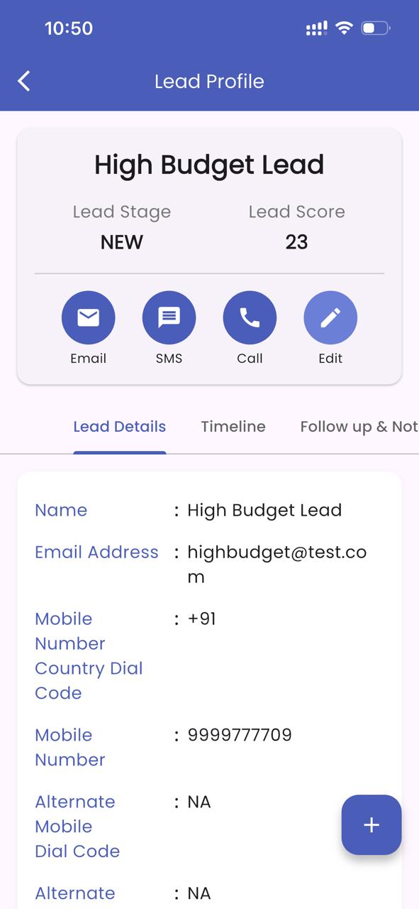 Manage all your leads on the go ViveLead Mobile App - Leads Management Screen